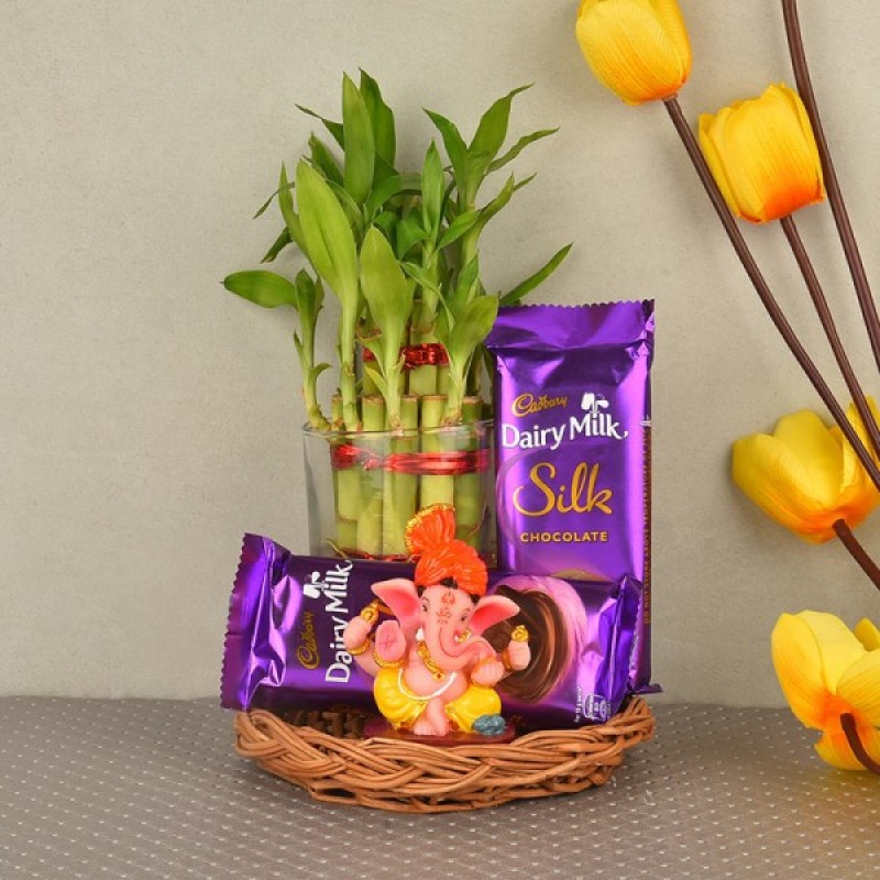 Ganesha Idol with Lucky Bamboo and Silk Chocolate