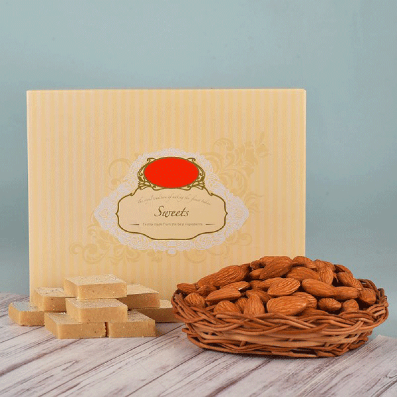Kaju Katli N Almonds Basket