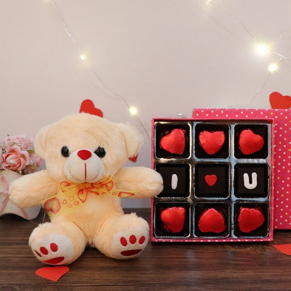 Box of 9 Pcs Homemade Chocolate with 6 inches Teddy Bear