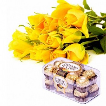 10 Yellow Roses with a box of 16 pcs of Ferrero Rocher Chocolates