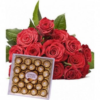 10 Red Roses with a box of 24 pcs of Ferrero Rocher Chocolates