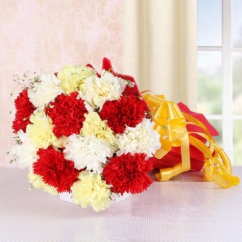15 Assorted Carnations in Red Paper packing