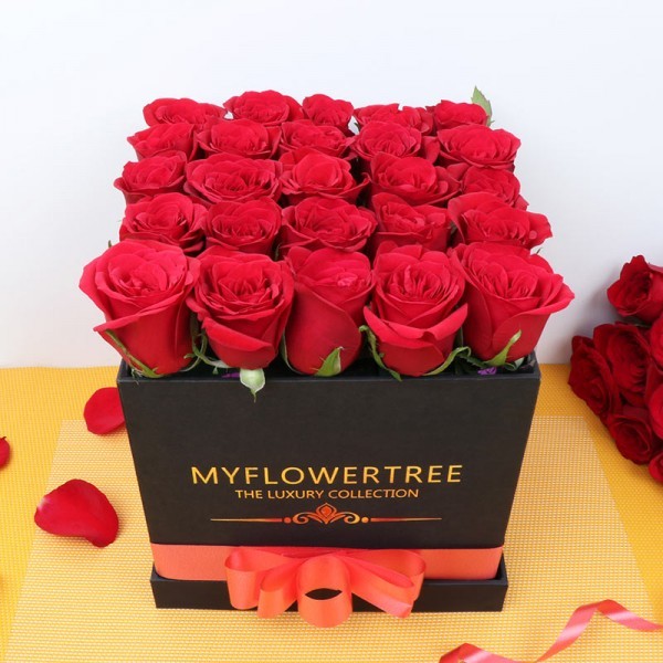 Red Roses in Square Luxury Box
