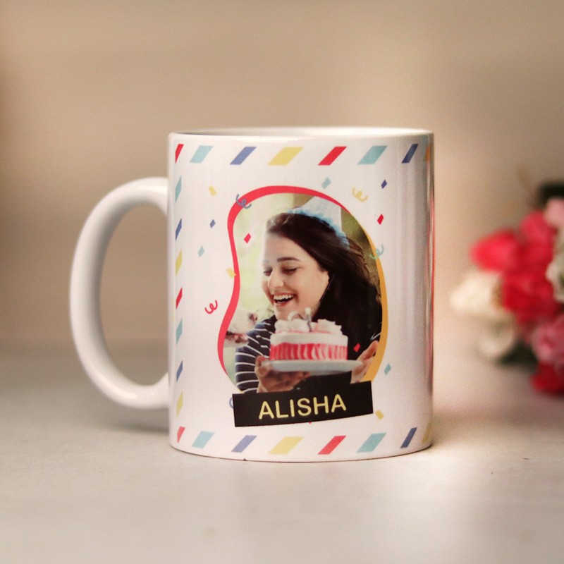 One Personalised Photo Printed White Mug for Birthday