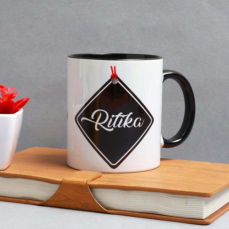 One Personalised Black Handle Ceramic Mug (350 ml)