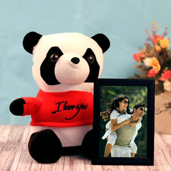 One Personalised Photo Frame with Panda Teddy