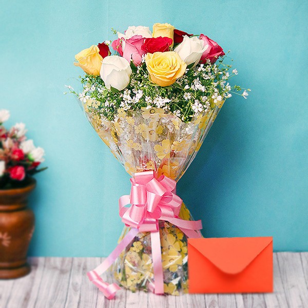Reshaim Roses Card 12 Mixed Roses and Message Card- MyFlowerTree