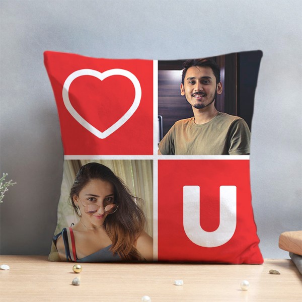 One Dual Personalised Image Love Cushion for Couple