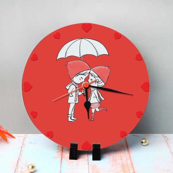 Love Theme Printed Round Table Clock