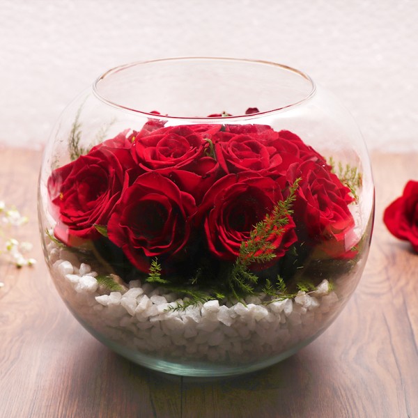 12 Red Roses in Bowl