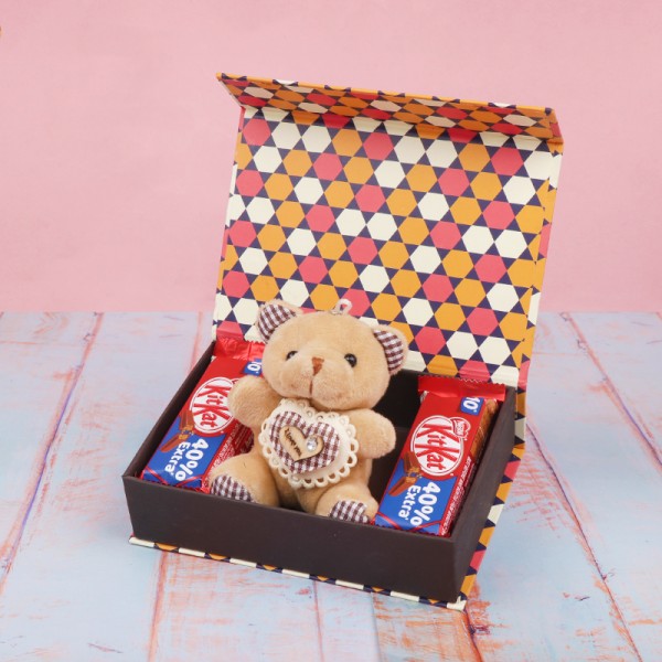 Chocolate Box of Kitkat Chocolates and Teddy Bear