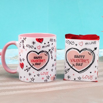 Valentines Day Pink Handle Mug with 4 Kitkat Chocolate