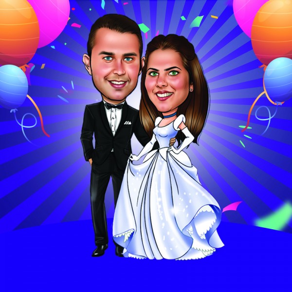 Personalised Anniversary Couple E Caricature