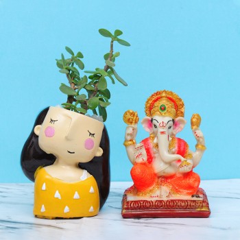 Jade Plant with Ganesha God Idol