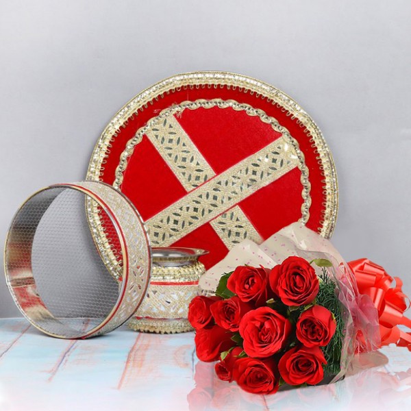 Karwa Chauth Set and Red Roses