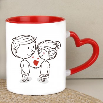 Love You Theme Heart Handle Mug