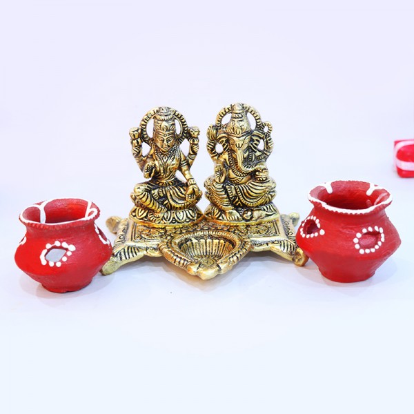Matki Diya with Laxmi Ganesha Set