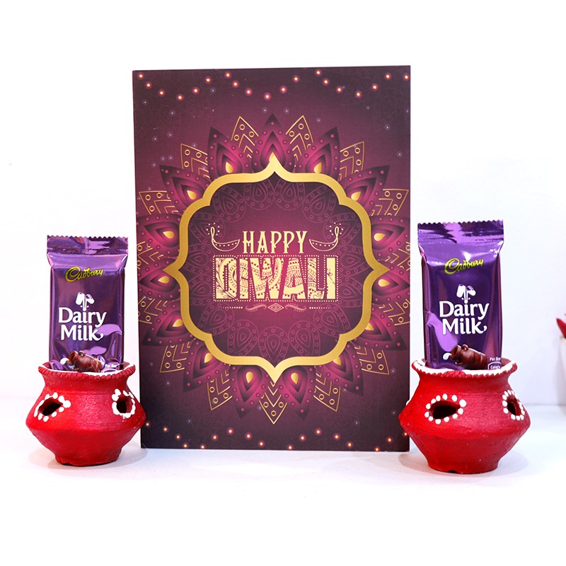 Matki Diya with Greeting Card and Chocolates