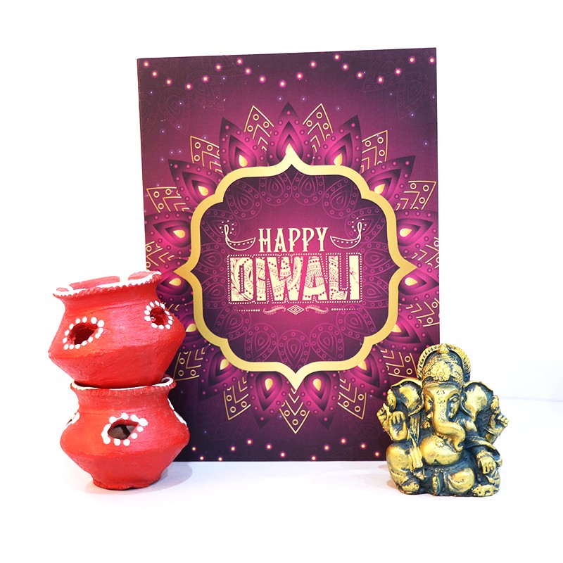 Diya, Greeting Card and Metal Ganesha