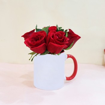 Red Handle Mug with Roses