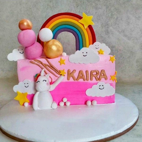 6 Months Cake. Half Birthday Cake. Teddy Rainbow Theme. Noida & Gurgaon –  Creme Castle