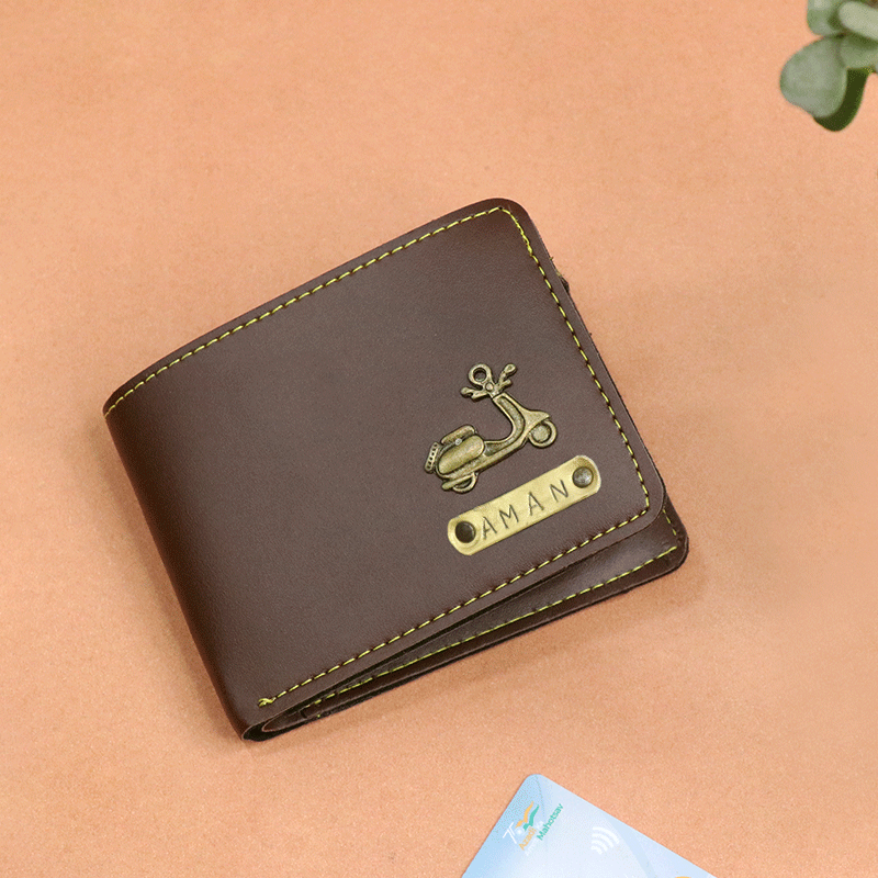 One Brown Coloured Personalised Mens Wallet for Men