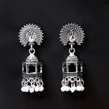 Designer Silver Peacock Earrings
