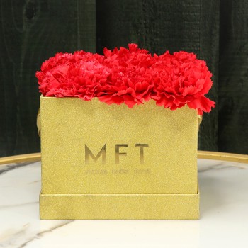 9 Red Carnations Arranged in a Rose Gold MFT Luxury Box