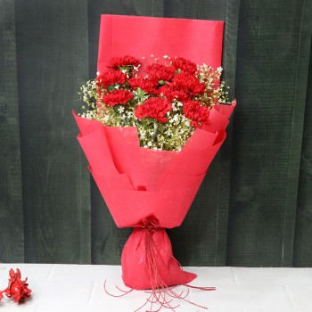 10 Red Carnations wrapped is red special paper