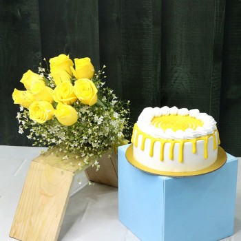 10 Yellow Roses Bunch with Half Kg Butterscotch Cake