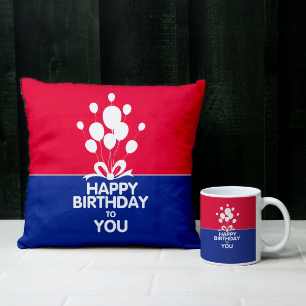 Happy Birthday Printed Cushion and Mug