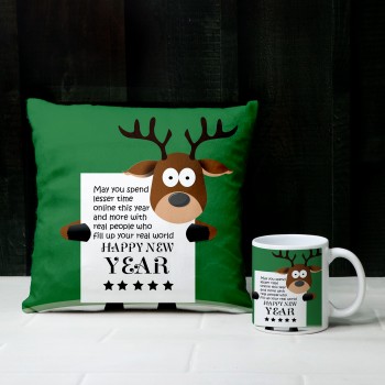 Happy New Year Printed Mug and Cushion