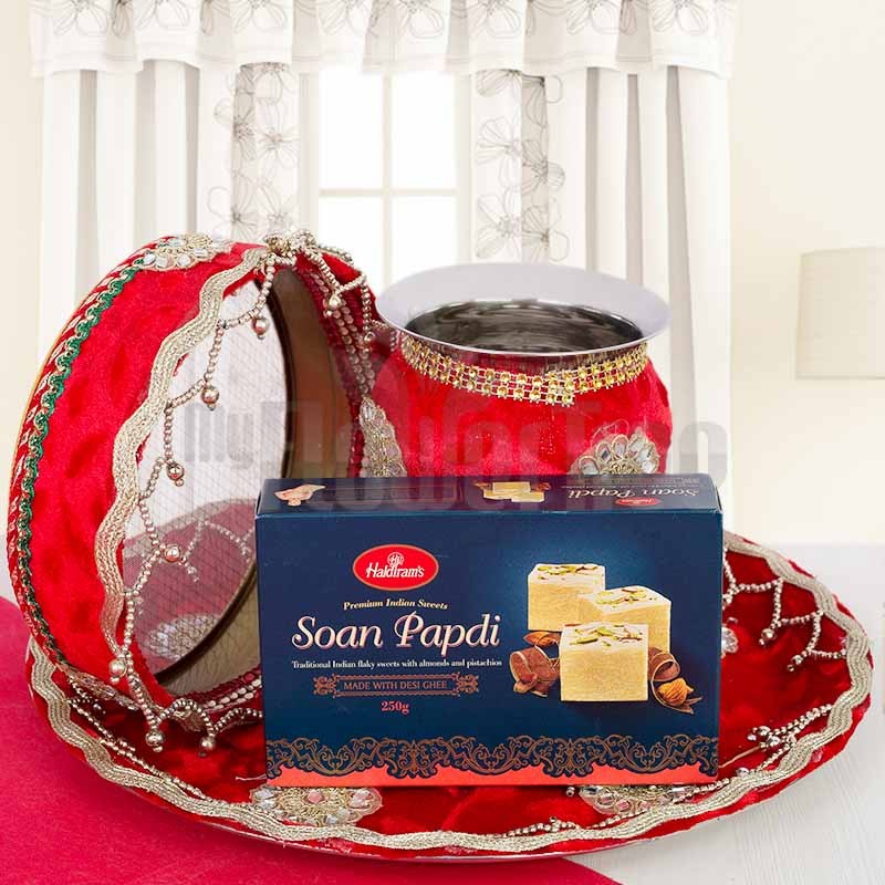 Karwa Chauth Pooja Thali Set with Soan Papdi