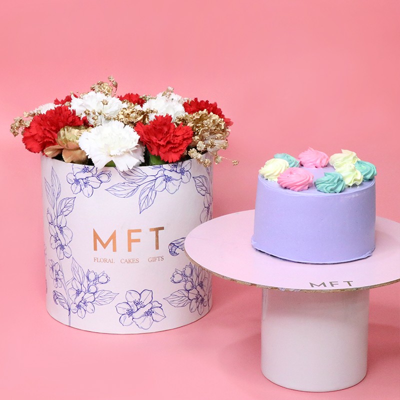 Carnations N Mini Vanilla Cake Gift Box