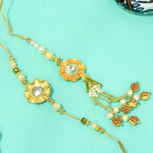 Diamond Studded Rakhi Set