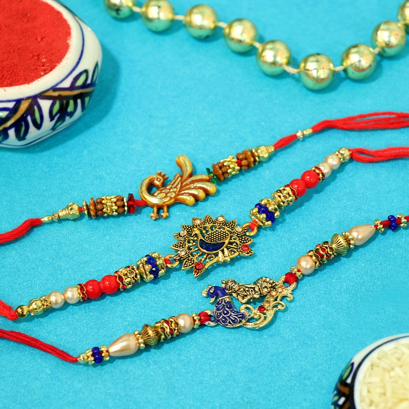 Stylish Peacock Rakhi Trio