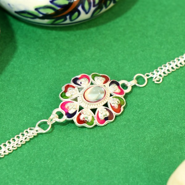 Gorgeous Floral Heart Silver Rakhi