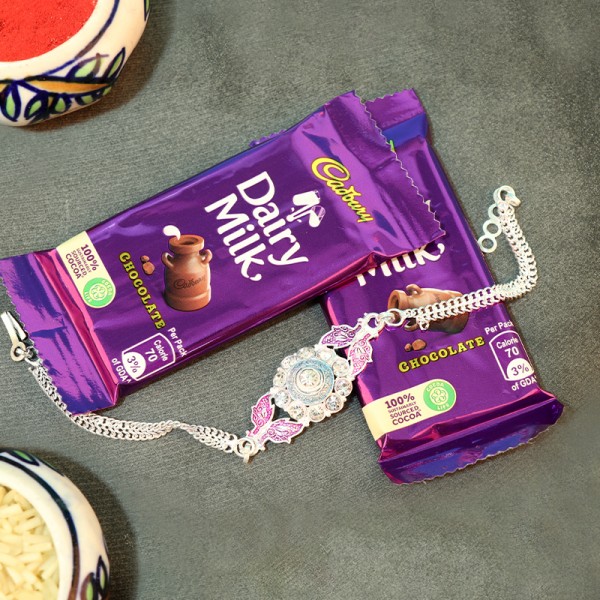 Luxury Silver Rakhi with Chocolates