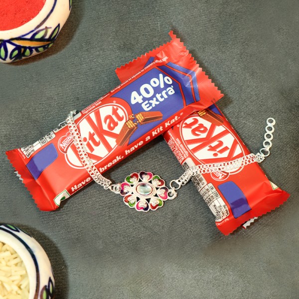 Royal Silver Rakhi with Chocolates