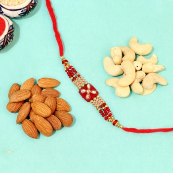 Red Kundan Rakhi with Crackling Dry Nuts