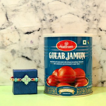 Lustrous Diamond Rakhi N Gulab Jamun Treat