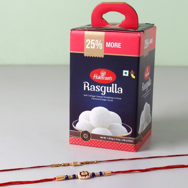 Set Of 2 Rakhis And Rasgulla Combo