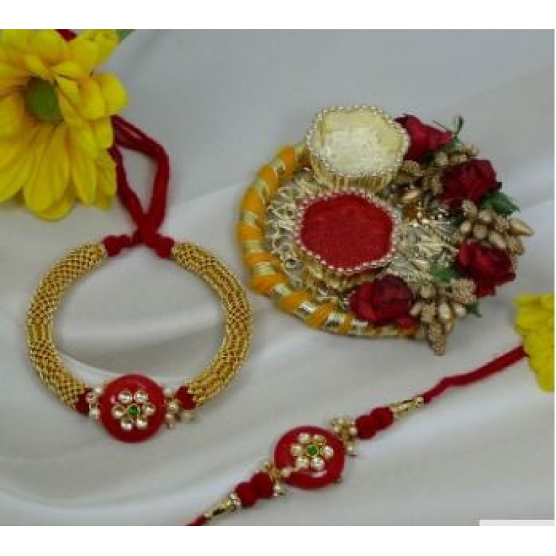 Golden Bhaiya Bhabhi Rakhi With Pooja Thali