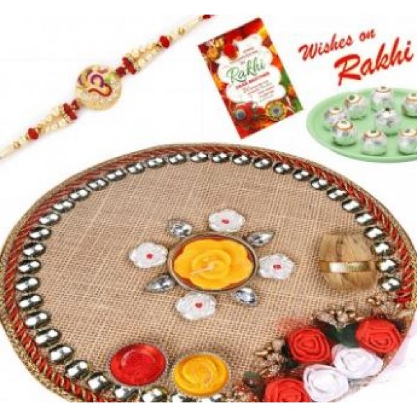 Rakhi Pooja Thali With 1 Om Bhaiya Rakhi