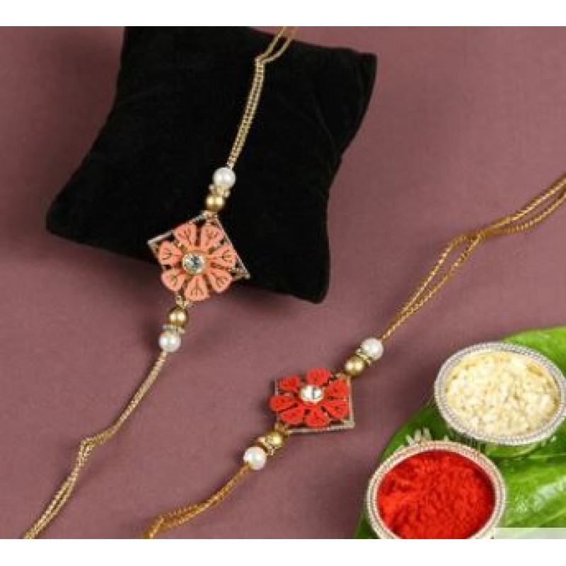 Diamond Shaped Floral Rakhi Set Of Two