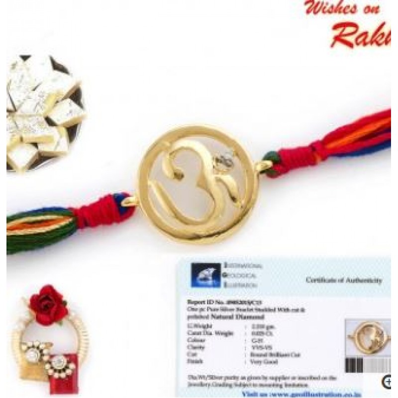 Round Cut Real Diamond Stud Om Rakhi