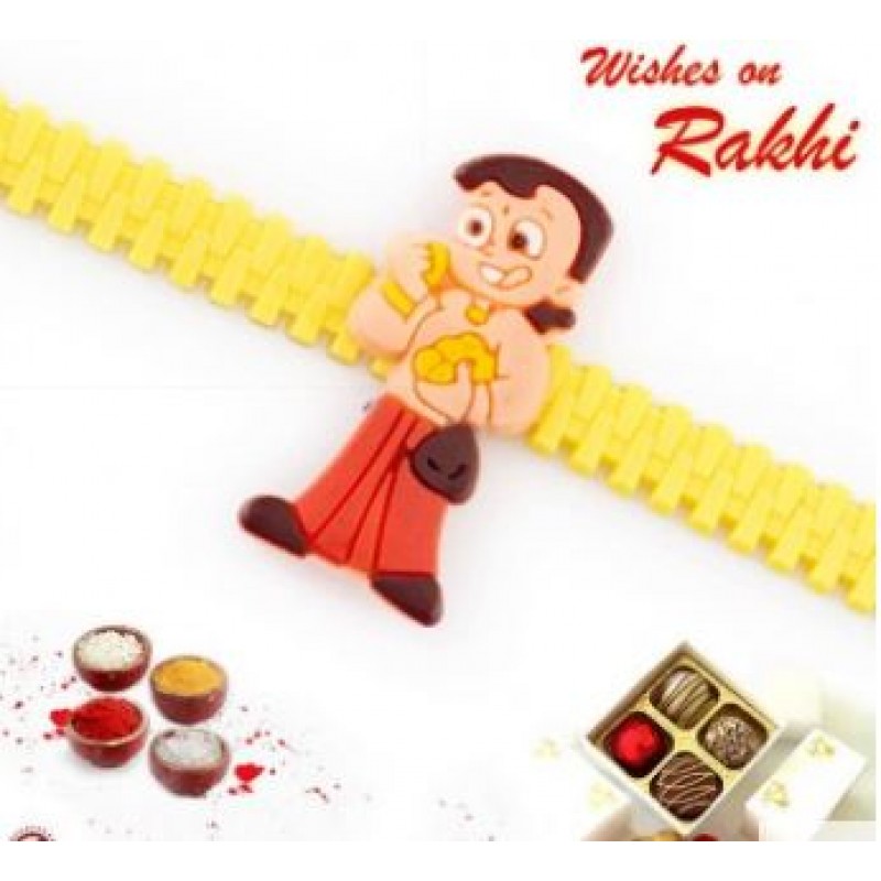 Yellow Band Chhota Bheem Motif Kids Rakhi