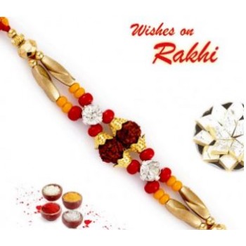 Golden Beads Twin Rudraksh Rakhi