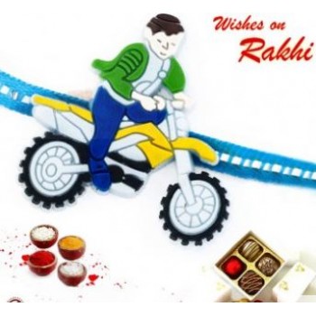 Cute Motor Bike Racer Motif Kids Rakhi