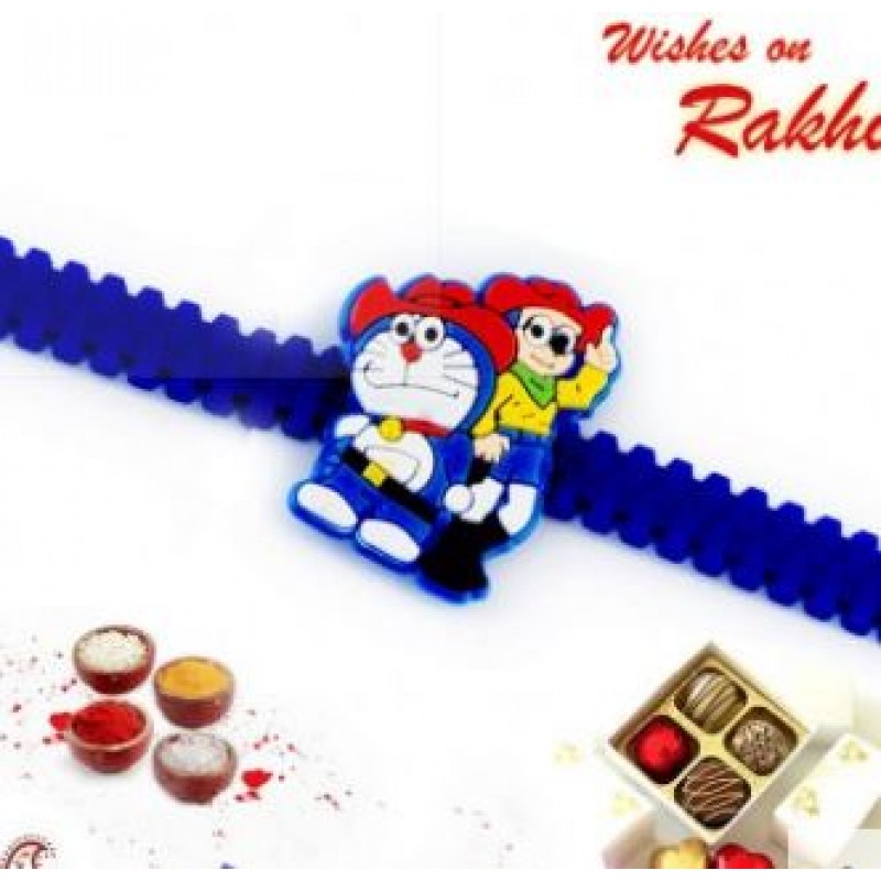 Blue Wrist Band Doremon Motif Kids Rakhi